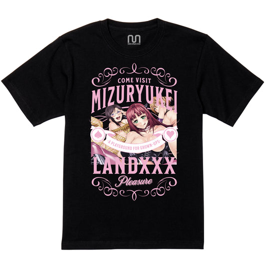 MIZURYU KEI: COME VISIT MIZURYUKEI LANDXXX - 5.6oz Basic Tee ブラック × ピンク
