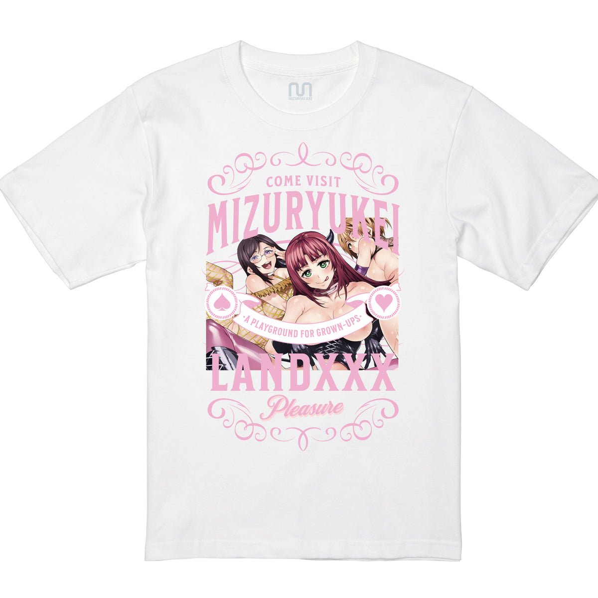 MIZURYU KEI: COME VISIT MIZURYUKEI LANDXXX / Signature Edition - 5.6oz Basic Tee ホワイト × ピンク