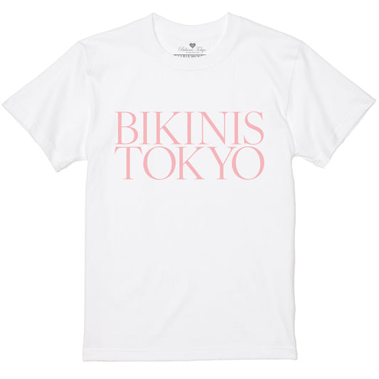 THE BIKINISTOKYO LOGO TEE - MODERN SERIF Flamingo Pink - 5.6oz Basic Tee
